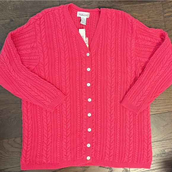 Vintage Talbots Deadstock Womens Pink Button-Down Cardigan Sweater Cotton Sz L - Picture 1 of 12